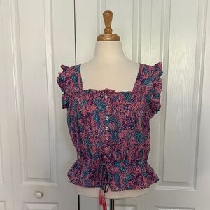 Simply Southern Pink and Blue Ruffle Blouse- size M
